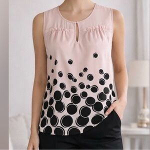 Sleeveless Keyhole Top Pink w/Black Shadow Dots Sz L